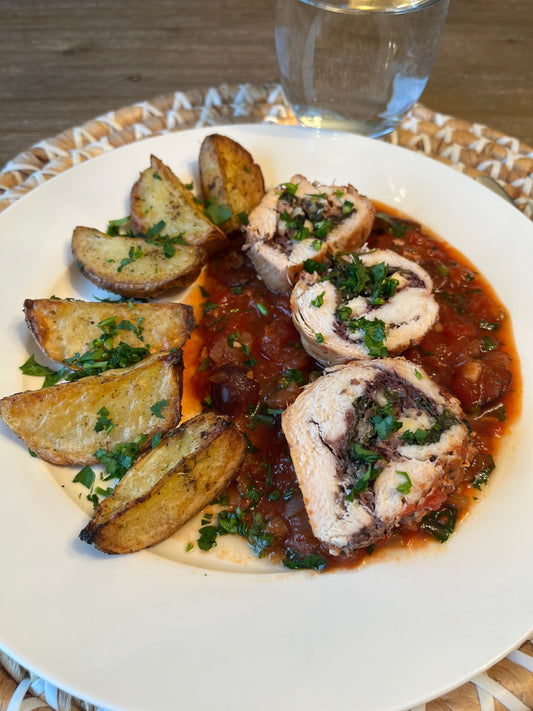 Roulades de poulet au prosciutto, farce aux champignons et parmesan